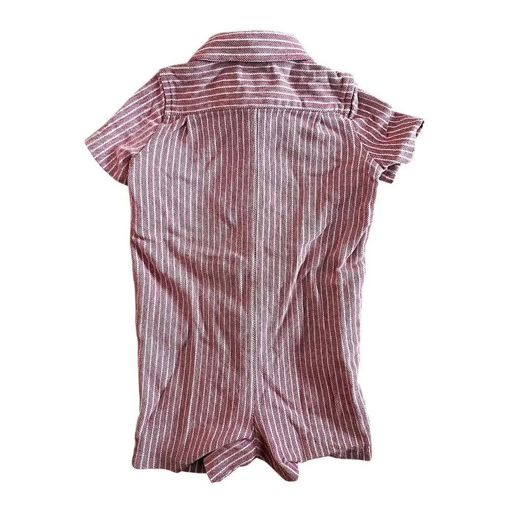 Ralph Lauren Baby Red & White Striped Button Front Romper Pony Logo 18M